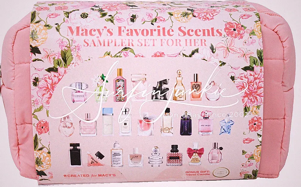 Luxury Perfume Fragrance Sampler Vial Gift Set 26 Pc Plush Pink Travel Bag New