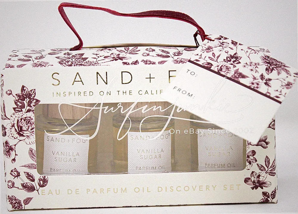 Sand + Fog Vanilla Sugar Eau De Parfum Perfume Oil Rollerball .5 oz 3pc Gift Set